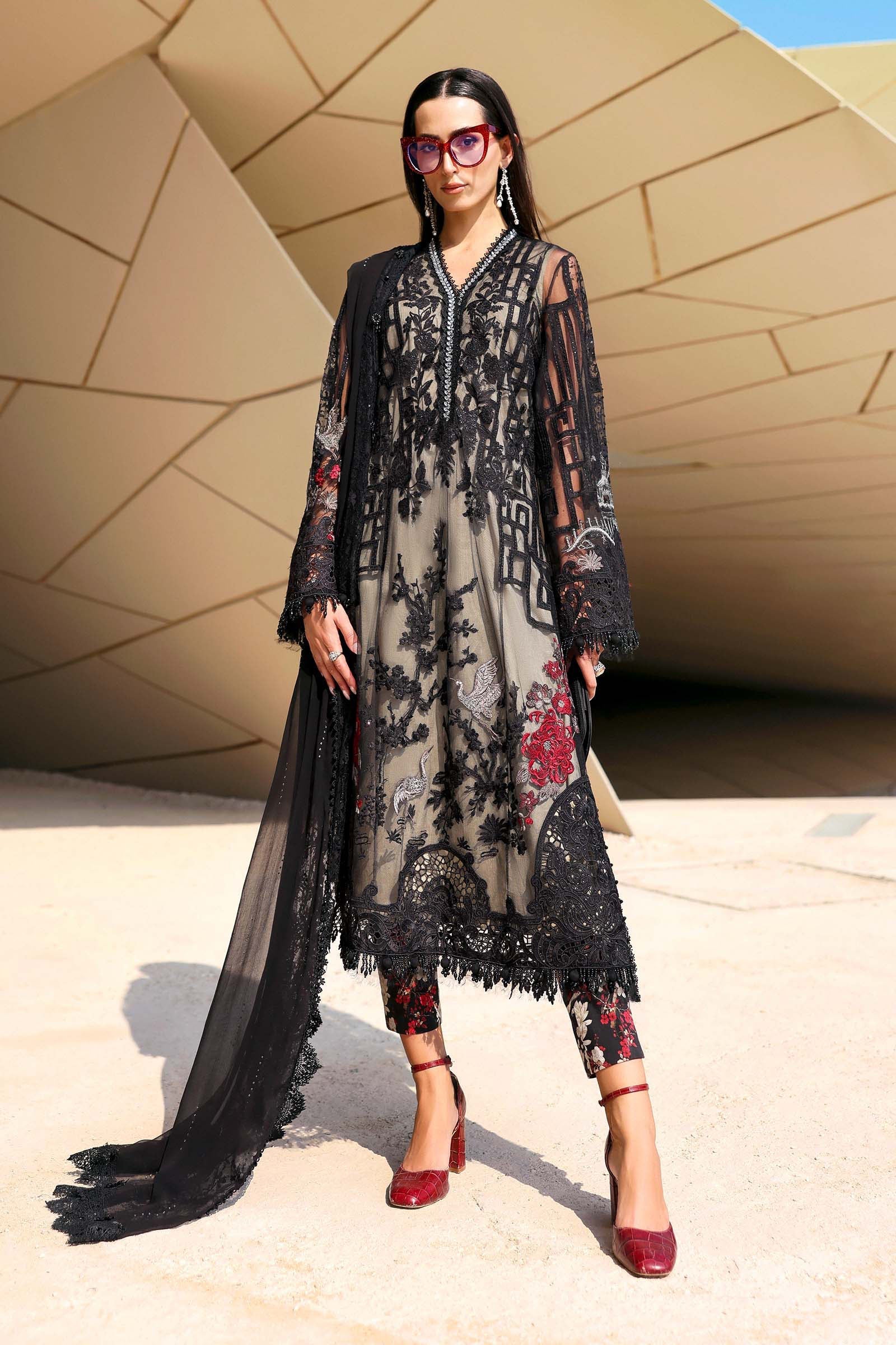 3 Piece Unstitched Embroidered Net Suit